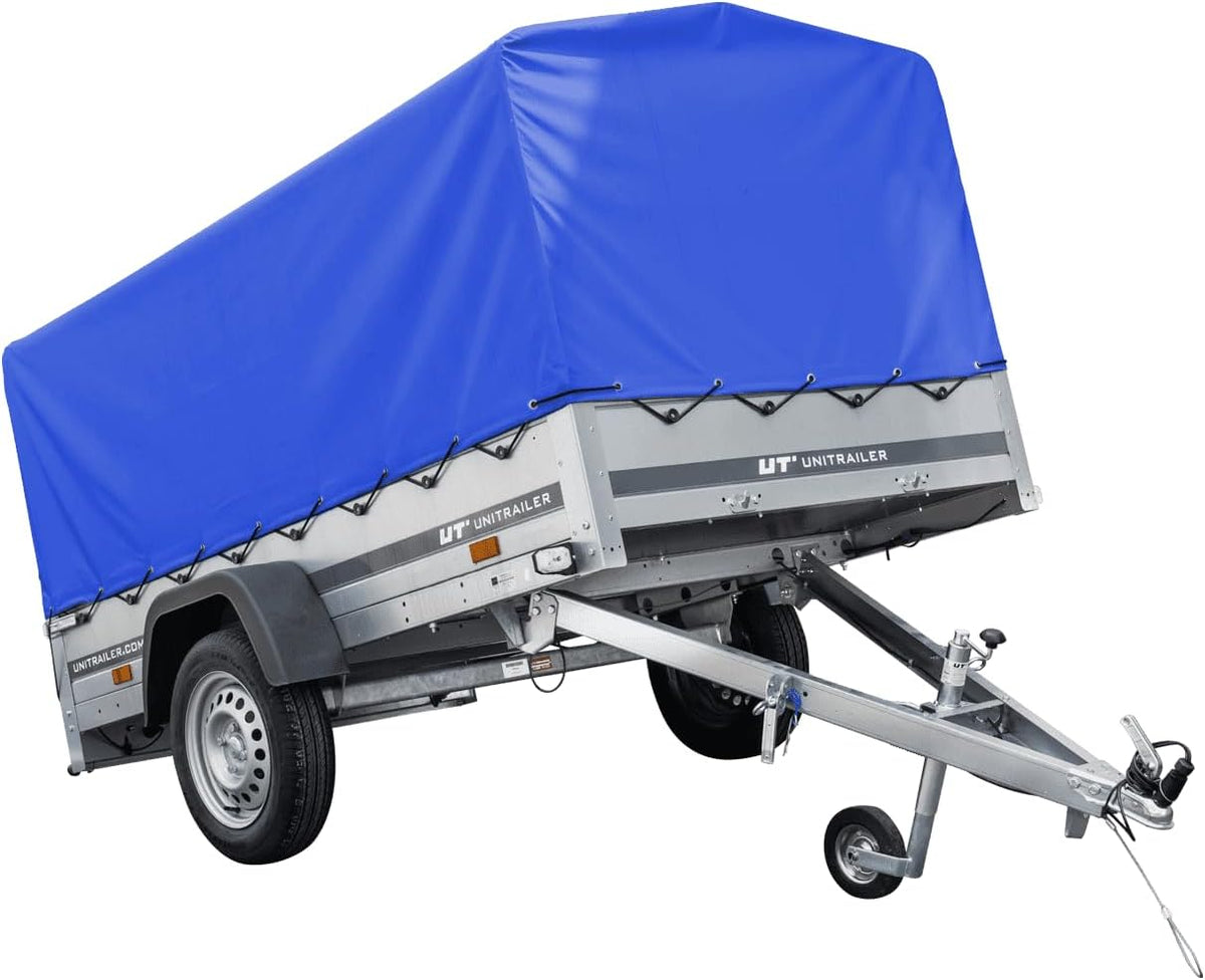UNITRAILER Garden Trailer 230 KIPP mit Stützrad, blauer Hochplane und Hochspriegel