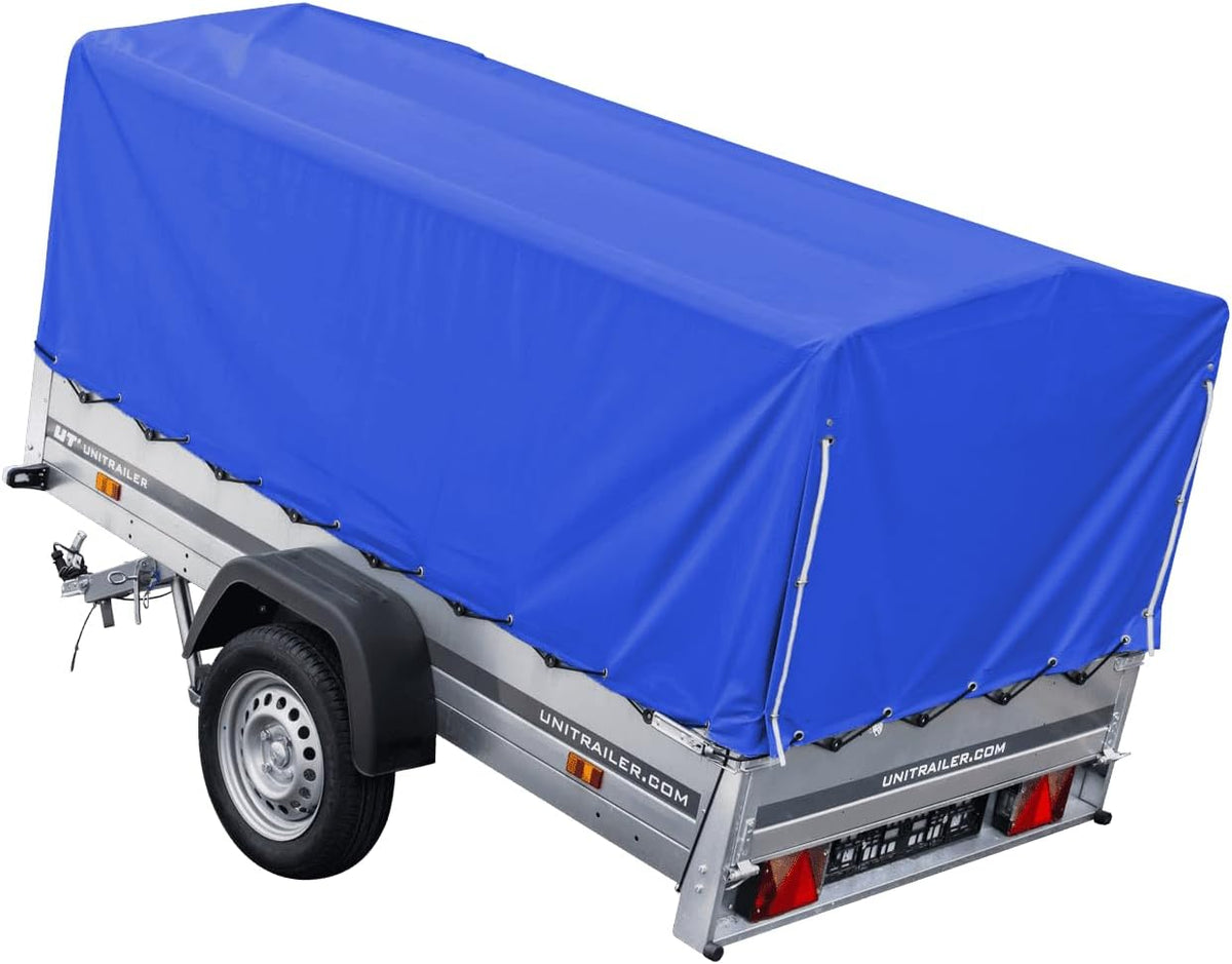 UNITRAILER Garden Trailer 230 KIPP mit Stützrad, blauer Hochplane und Hochspriegel