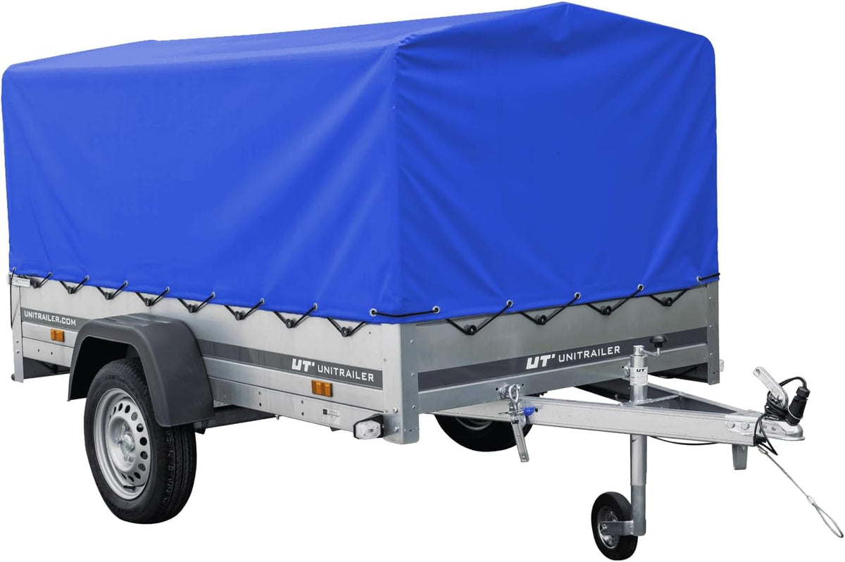 UNITRAILER Garden Trailer 230 KIPP mit Stützrad, blauer Hochplane und Hochspriegel